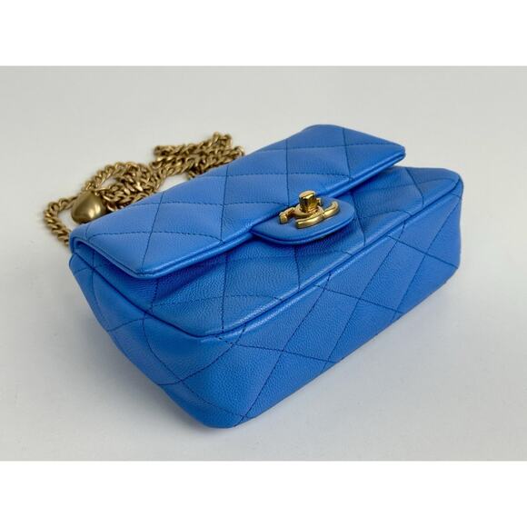 Chanel Mini Heart Chain Flap Bag Blue Caviar Leather D-7 - Picture 7 of 16
